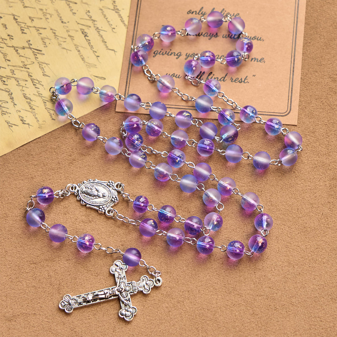 Christianartworkshop Frosted Blue and Purple Glass Beads Rosary Adorned with Miraculous Medal: Devotion in Textured Form - image 3