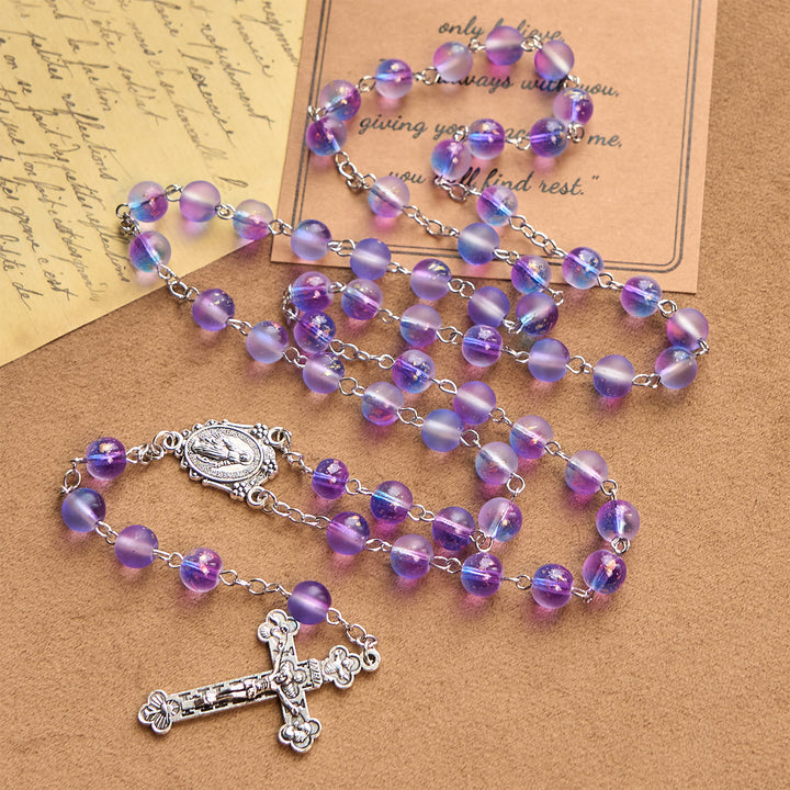 Christianartworkshop Frosted Blue and Purple Glass Beads Rosary Adorned with Miraculous Medal: Devotion in Textured Form - image 3