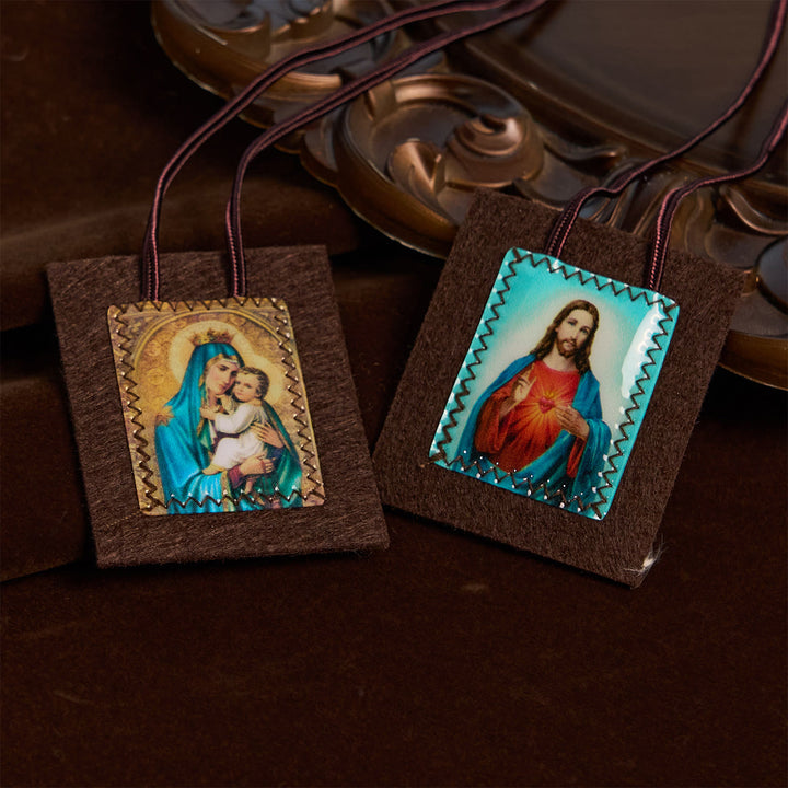 Christianartworkshop Blessed Brown Wool Scapular of Our Lady of Mt. Carmel & Sacred Heart: Unique Spiritual Bond - image 4