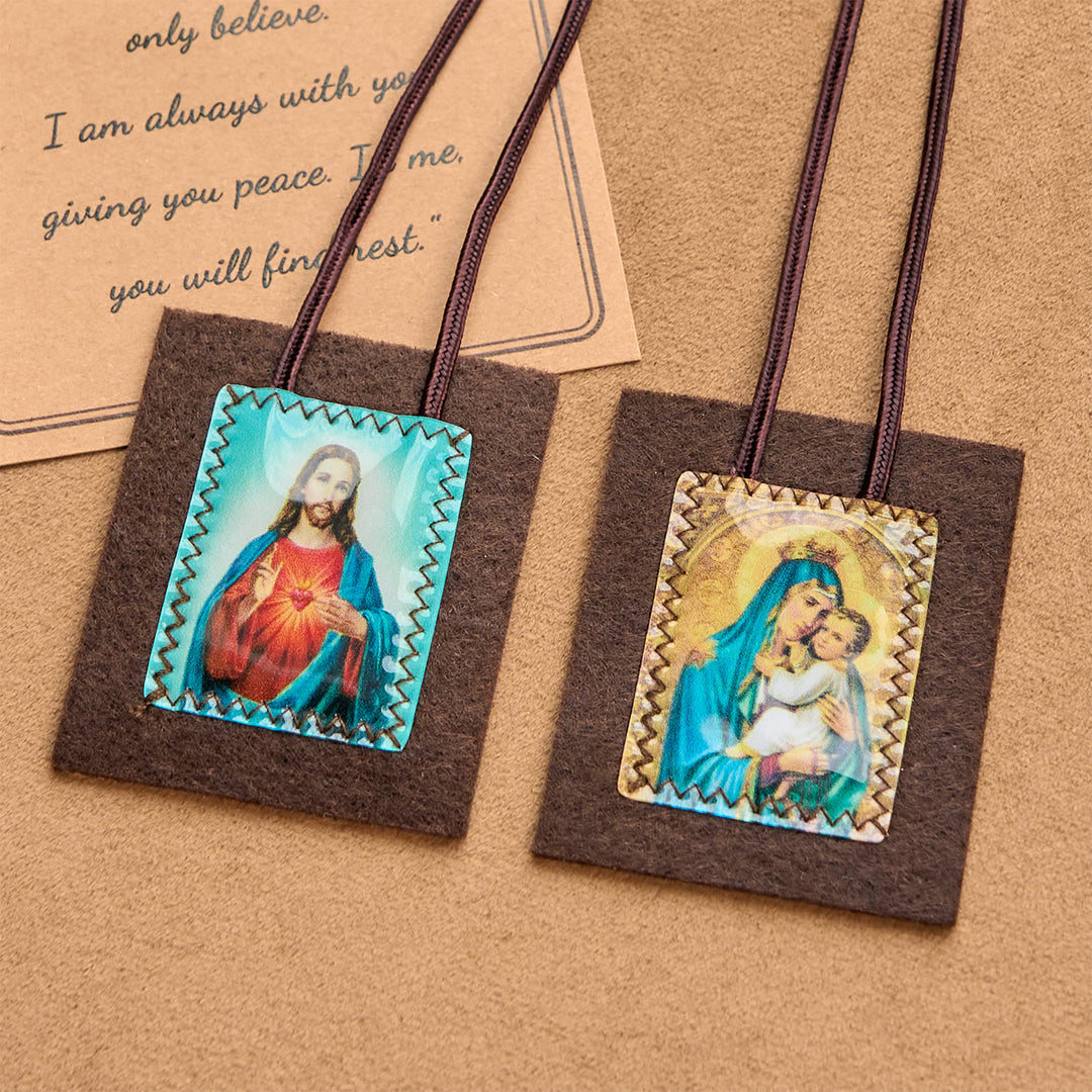 Christianartworkshop Blessed Brown Wool Scapular of Our Lady of Mt. Carmel & Sacred Heart: Unique Spiritual Bond - Scapular - image 1