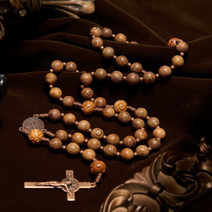 Christianartworkshop Divine Olive Wood Rosary Adorned with St. Benedict Medal & Crucifix: Sacred Devotion - Wood - image 0