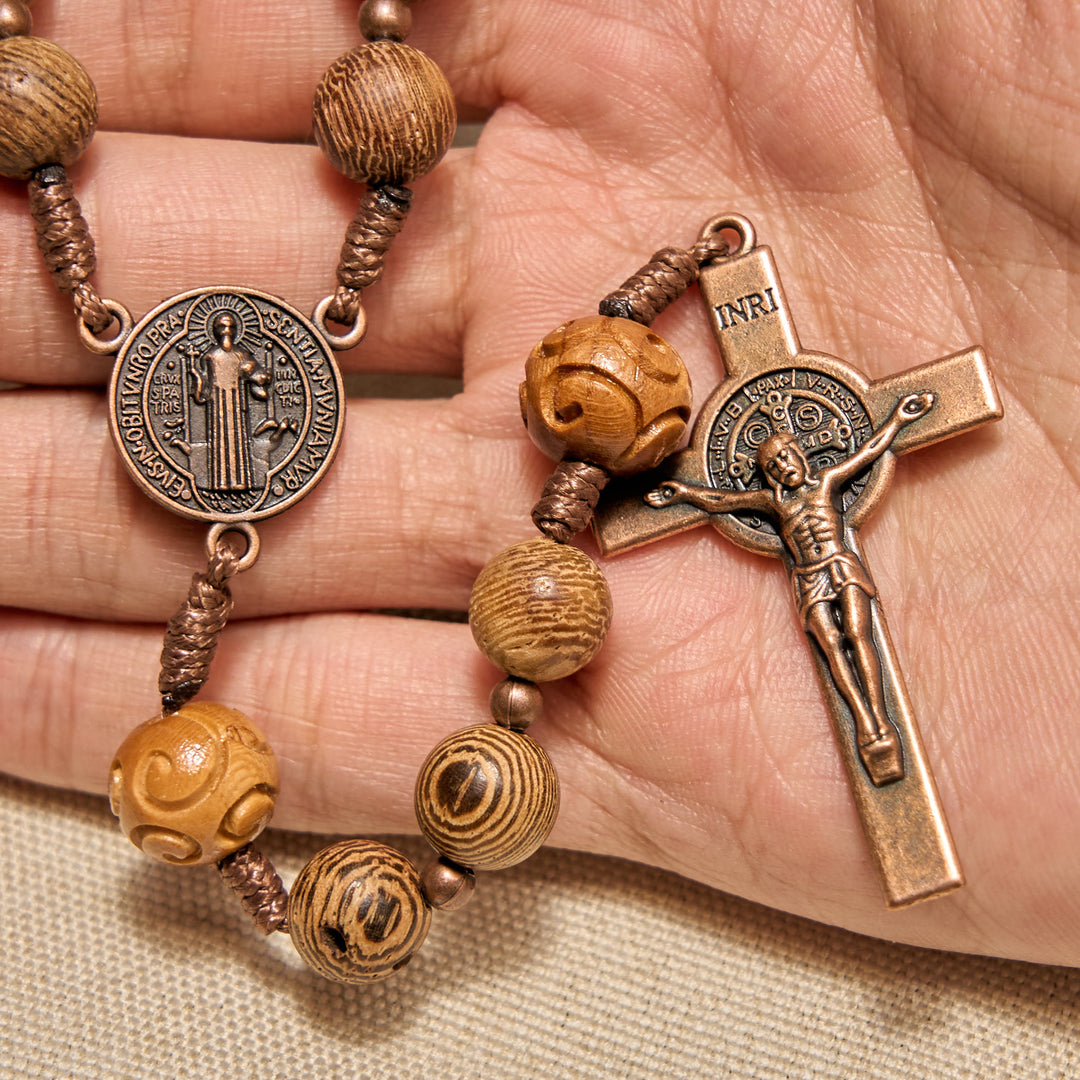 Christianartworkshop Divine Olive Wood Rosary Adorned with St. Benedict Medal & Crucifix: Sacred Devotion - image 5