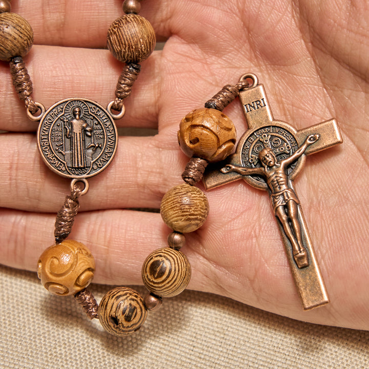 Christianartworkshop Divine Olive Wood Rosary Adorned with St. Benedict Medal & Crucifix: Sacred Devotion - image 5