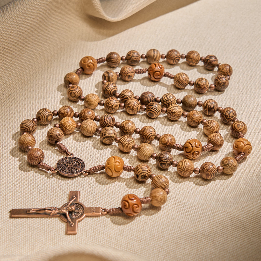 Christianartworkshop Divine Olive Wood Rosary Adorned with St. Benedict Medal & Crucifix: Sacred Devotion - image 1