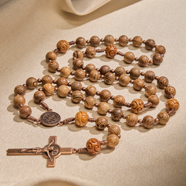 Christianartworkshop Divine Olive Wood Rosary Adorned with St. Benedict Medal & Crucifix: Sacred Devotion - image 1