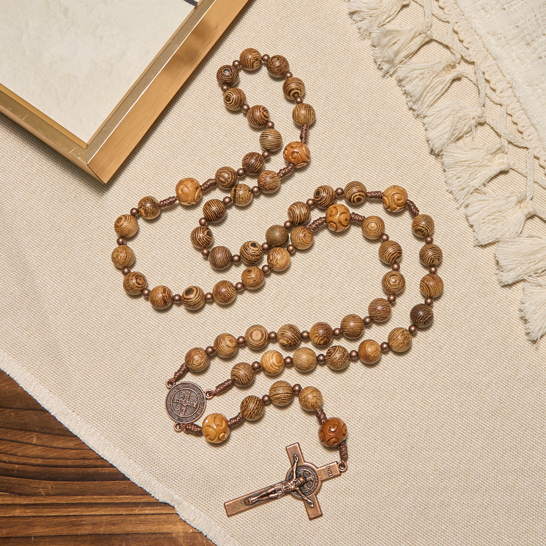 Christianartworkshop PRAYERFUL FAITH: Divine Olive Wood Rosary with St. Benedict Medal & Crucifix - image 6