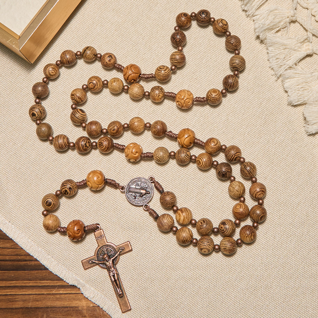 Christianartworkshop Divine Olive Wood Rosary Adorned with St. Benedict Medal & Crucifix: Sacred Devotion - image 2