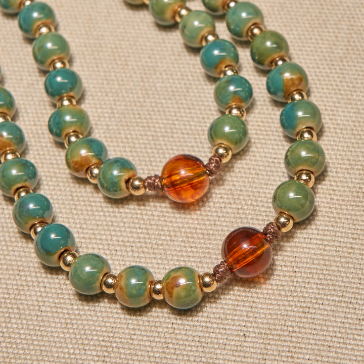 Christianartworkshop Handcrafted Green Ceramic Rosary with Miraculous Medal and Amber Beads: Feel Graceful Faith - image 5