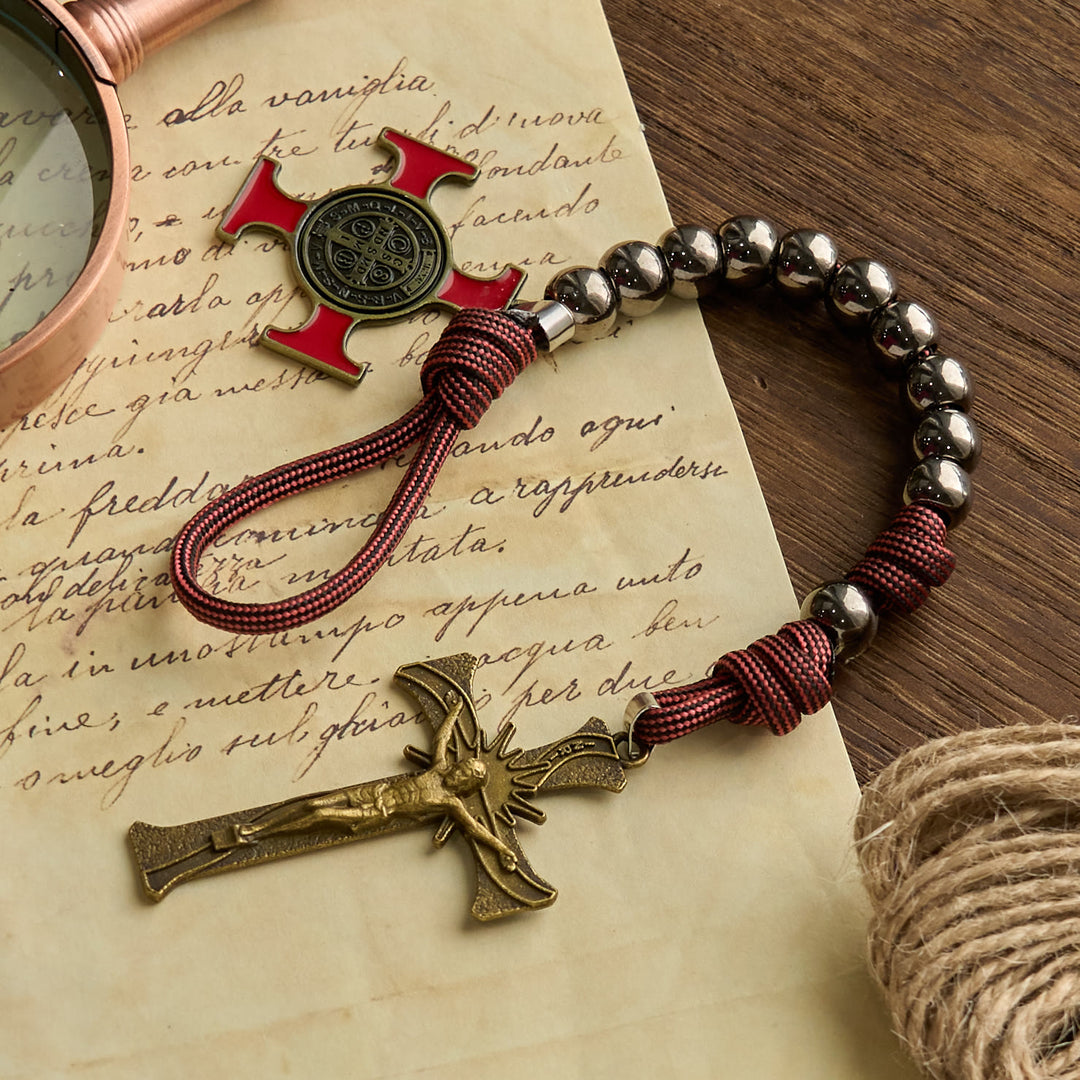 Christianartworkshop Chic Portable Pocket Rosary with Golden St. Benedict Medal & Crucifix: Carry Divine Protection Anywhere - St. Benedict & Crucifix - image 0