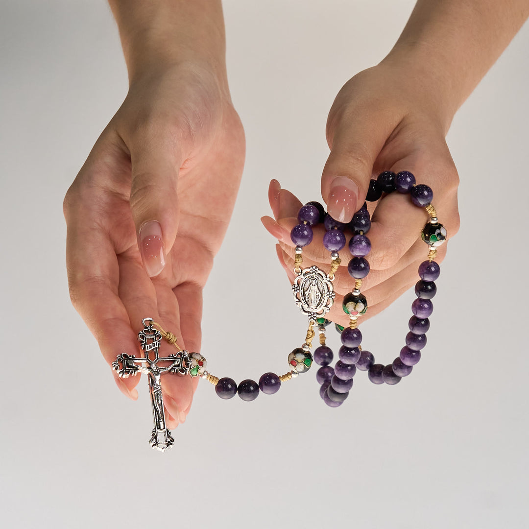 Christianartworkshop Purple Agate & Cloisonné Beads Rosary with Virgin Mary Medal & Crucifix: Feel Graceful Devotion - image 9