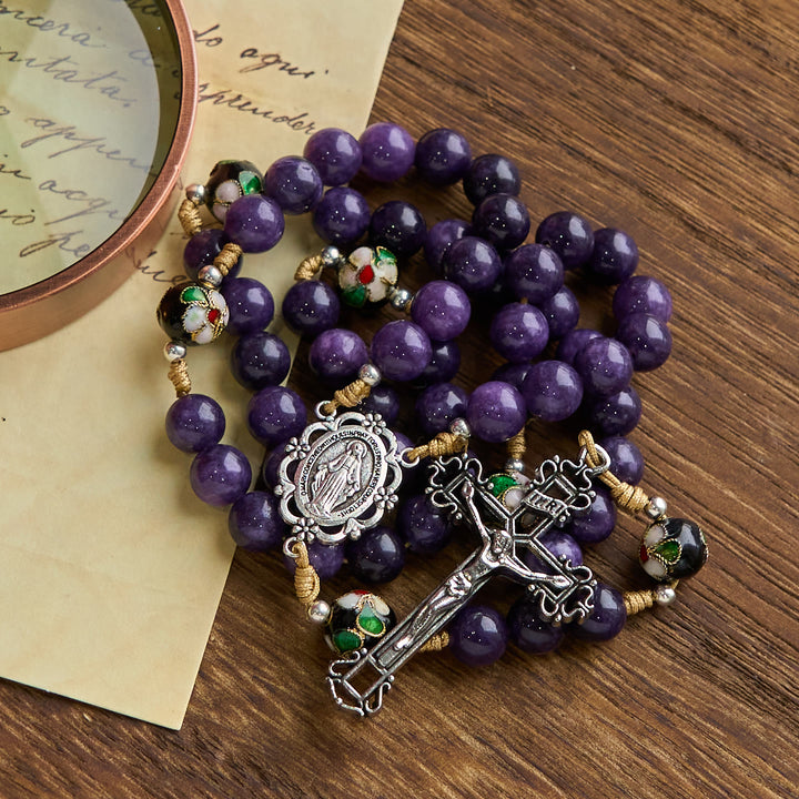 Christianartworkshop Purple Agate & Cloisonné Beads Rosary with Virgin Mary Medal & Crucifix: Feel Graceful Devotion - image 8