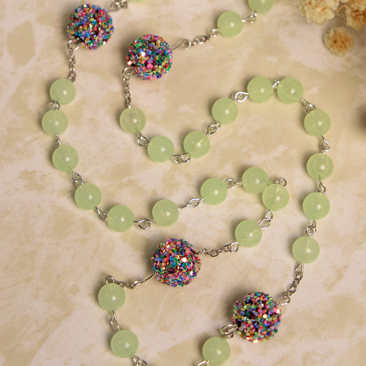 Christianartworkshop Luminous Light Green Beads and Multicolor Rhinestone Rosary with Metal Sacred Heart & Crucifix - image 8