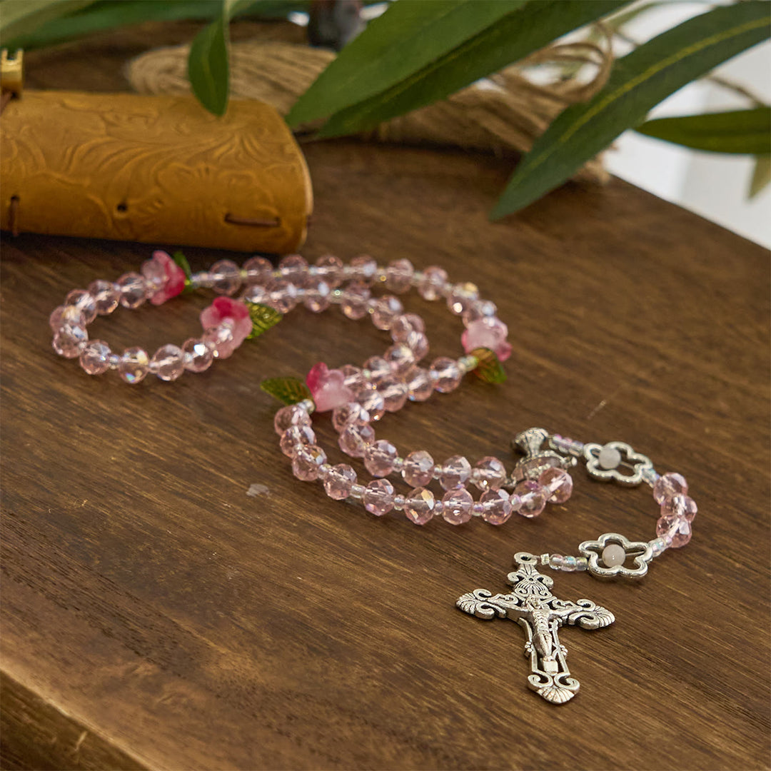 Christianartworkshop Jesus Is The Gift: Handmade Elegant Pink Crystal Rosary with 3D Rose Beads with Gift Card - image 7
