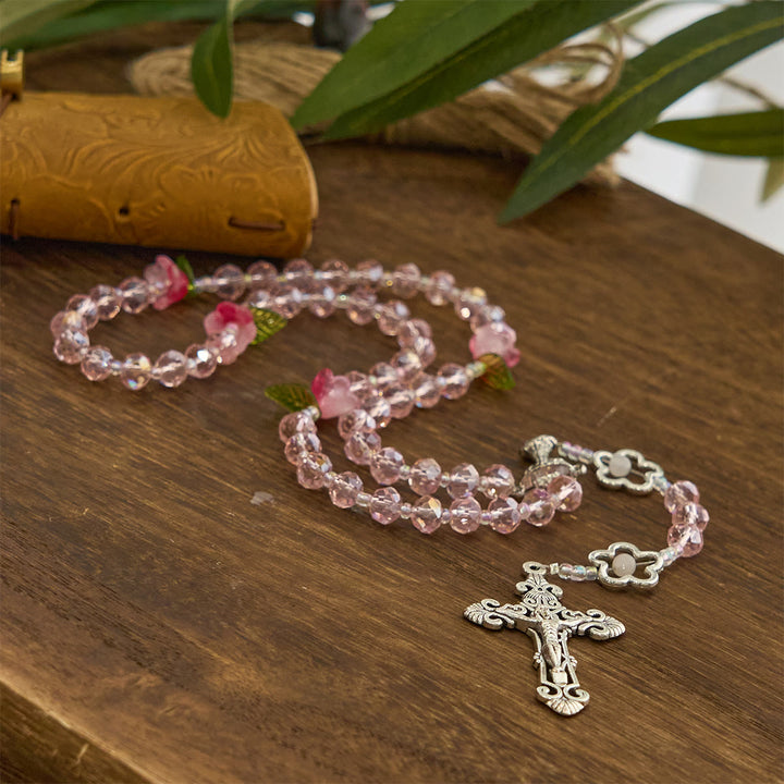 Christianartworkshop Jesus Is The Gift: Handmade Elegant Pink Crystal Rosary with 3D Rose Beads with Gift Card - image 7