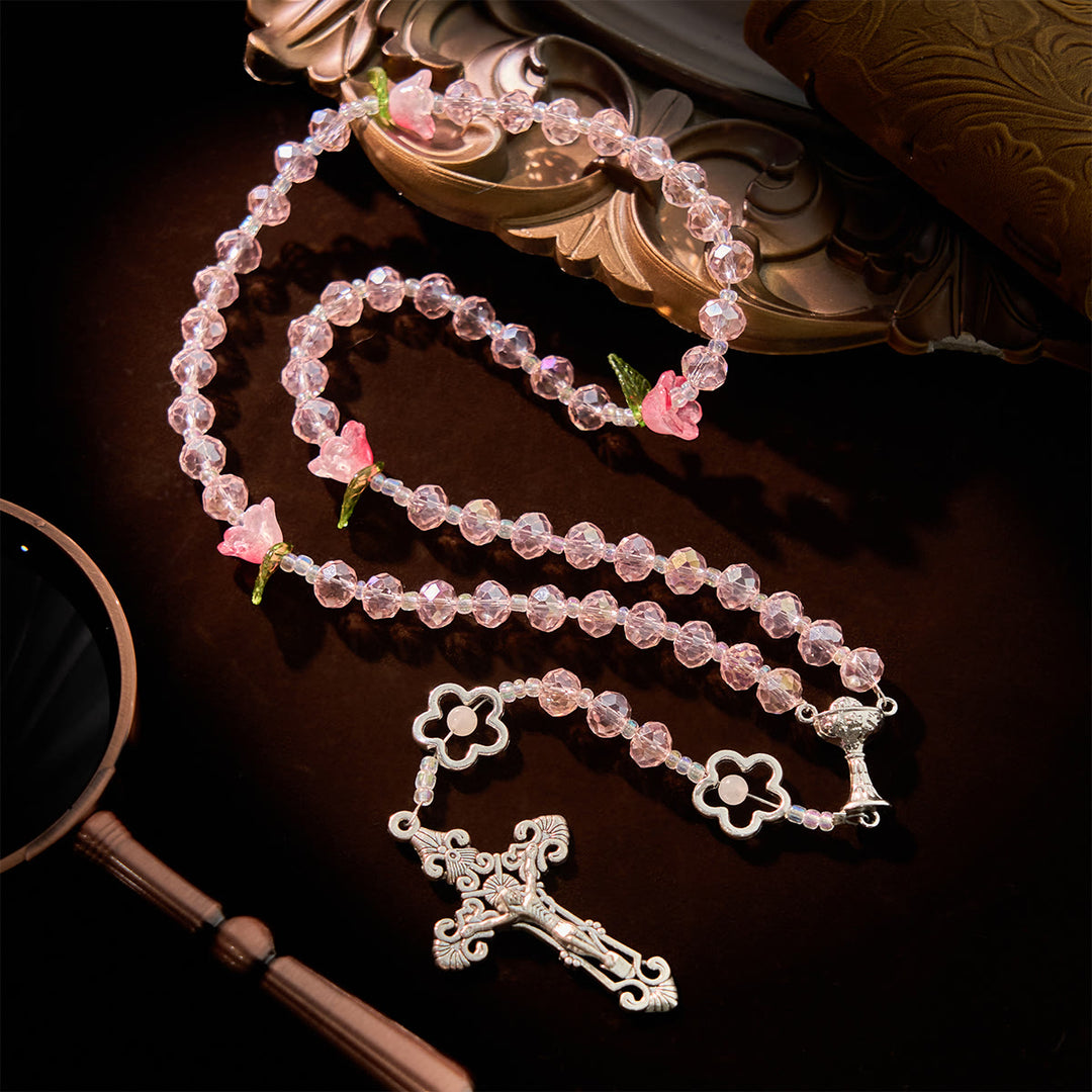 Christianartworkshop Jesus Is The Gift: Handmade Elegant Pink Crystal Rosary with 3D Rose Beads with Gift Card - image 5