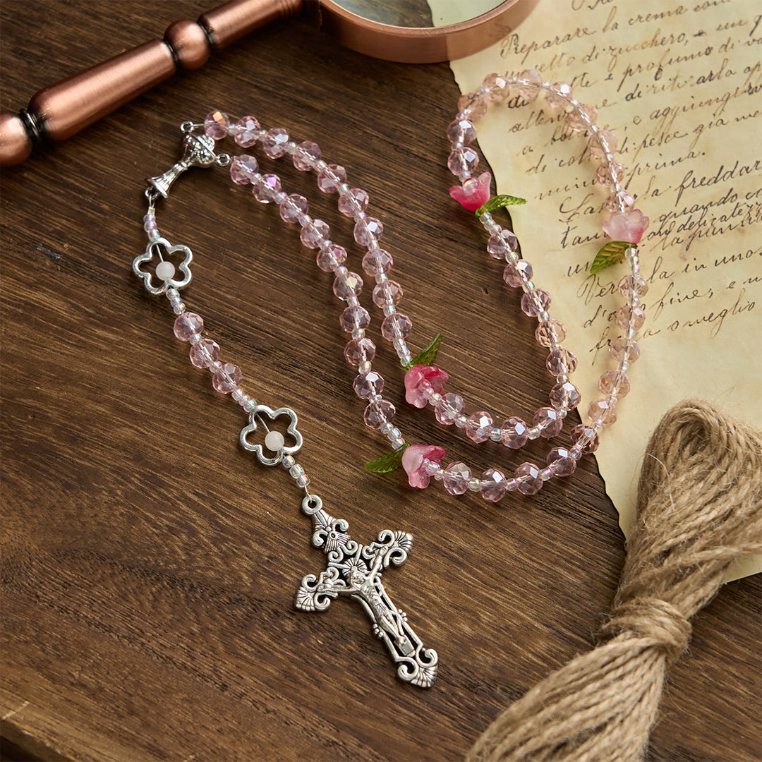 Christianartworkshop Jesus Is The Gift: Handmade Elegant Pink Crystal Rosary with 3D Rose Beads with Gift Card - image 6