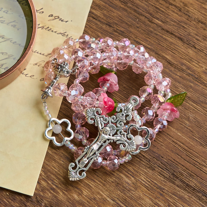 Christianartworkshop Jesus Is The Gift: Handmade Elegant Pink Crystal Rosary with 3D Rose Beads with Gift Card - image 9