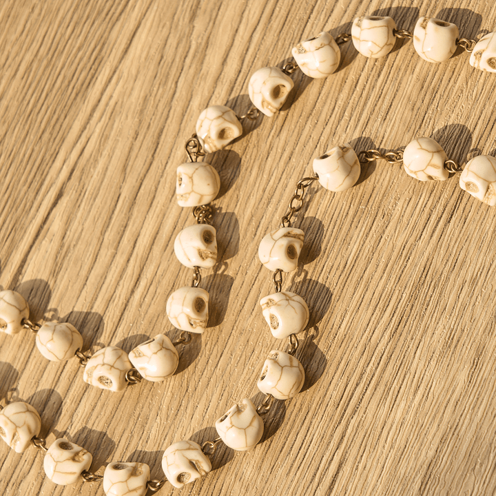 Christianartworkshop Saint Benedict & Crucifix of 8 mm White Pine Skull Alloy Chain Rosary Necklace  - image 6