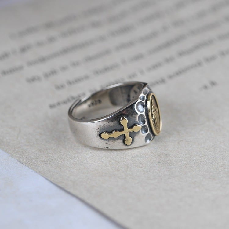 Christianartworkshop 925 Sterling Silver Retro Style Virgin Mary Blessing Badge Religious Ring - image 5