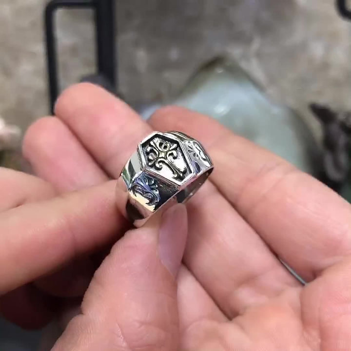 Christianartworkshop 925 Sterling Silver Retro Style Virgin Mary Blessing Badge Religious Ring - image 9