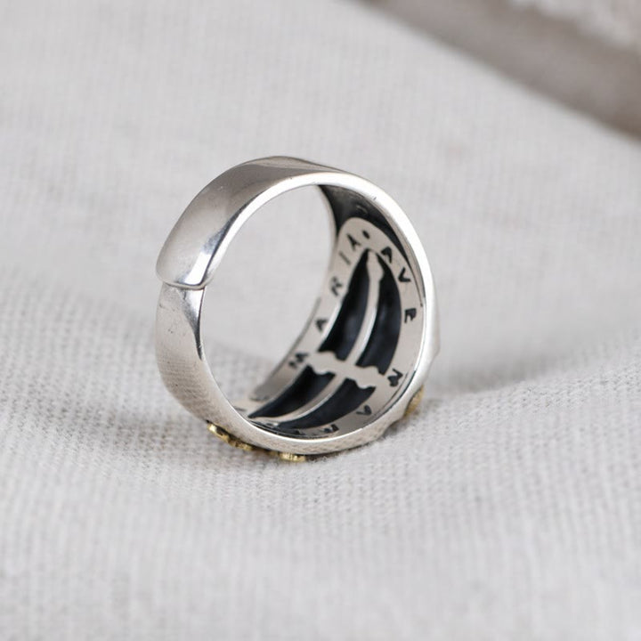 Christianartworkshop 925 Sterling Silver Retro Style Virgin Mary Blessing Badge Religious Ring - image 6