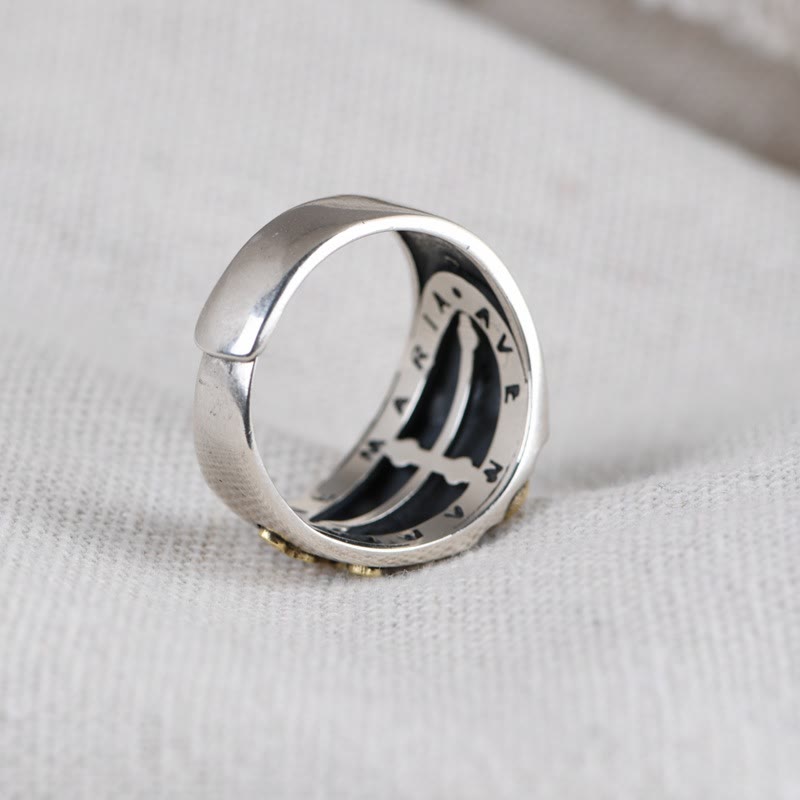 Christianartworkshop 925 Sterling Silver Retro Style Virgin Mary Blessing Badge Religious Ring - image 5