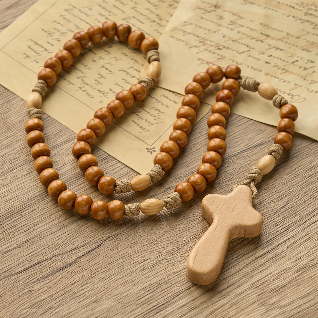Christianartworkshop PRAYERFUL FAITH: Handmade Minimalist Olive Wood Rosary with Gift Card - image 9