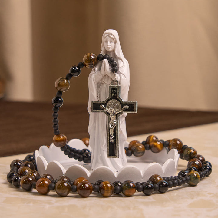 Christianartworkshop 10mm Tiger's Eye Stone Beads Rosary with Black Enamel Crucifix: Embrace Earthy Sacredness - image 5