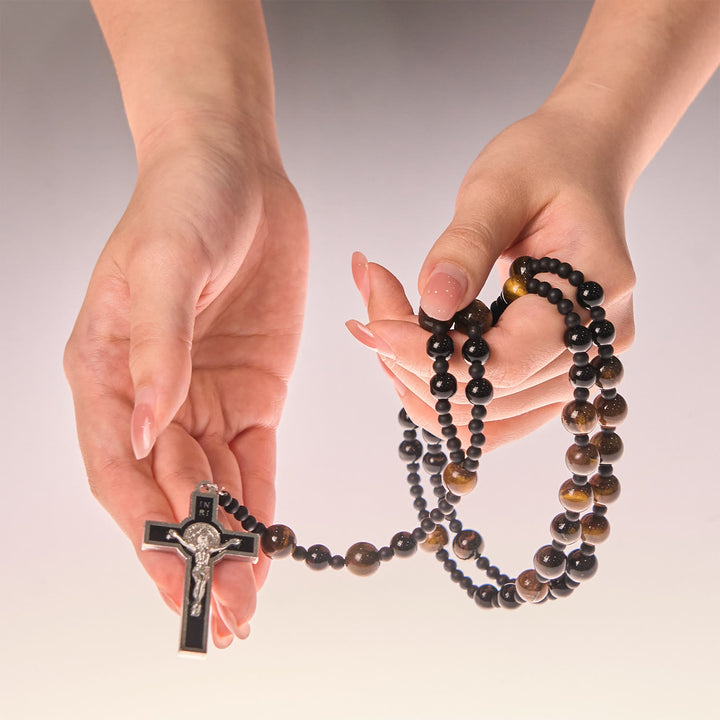 Christianartworkshop 10mm Tiger's Eye Stone Beads Rosary with Black Enamel Crucifix: Embrace Earthy Sacredness - image 9
