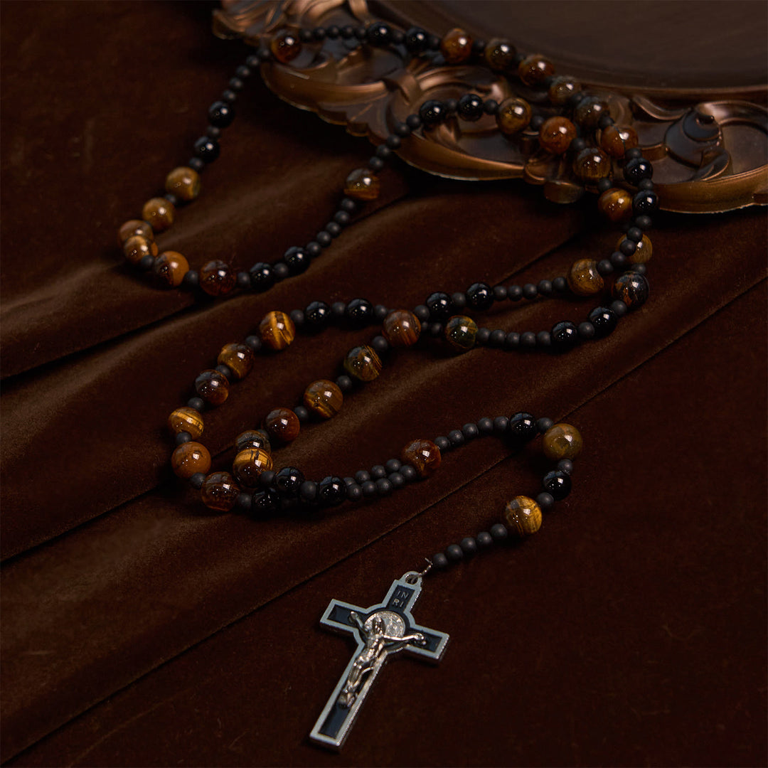 Christianartworkshop 10mm Tiger's Eye Stone Beads Rosary with Black Enamel Crucifix: Embrace Earthy Sacredness - image 4