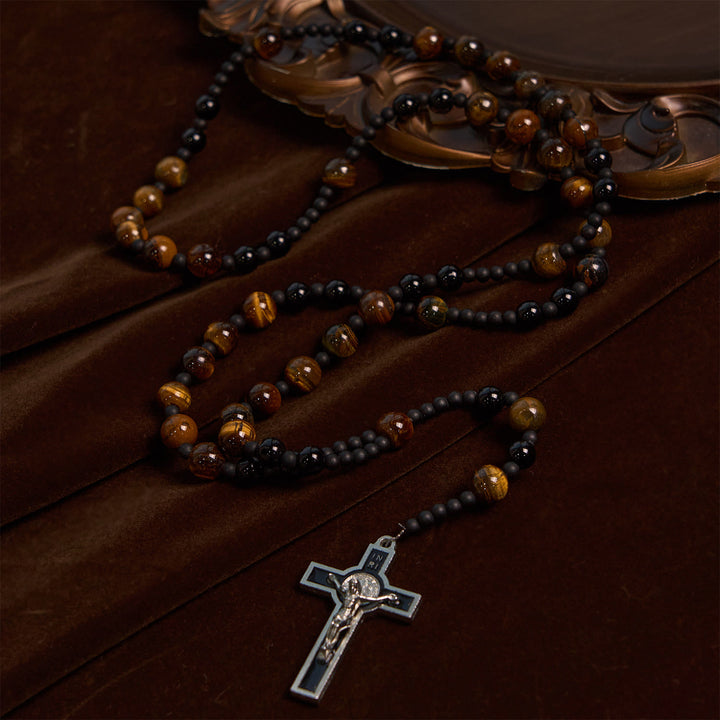 Christianartworkshop 10mm Tiger's Eye Stone Beads Rosary with Black Enamel Crucifix: Embrace Earthy Sacredness - image 4