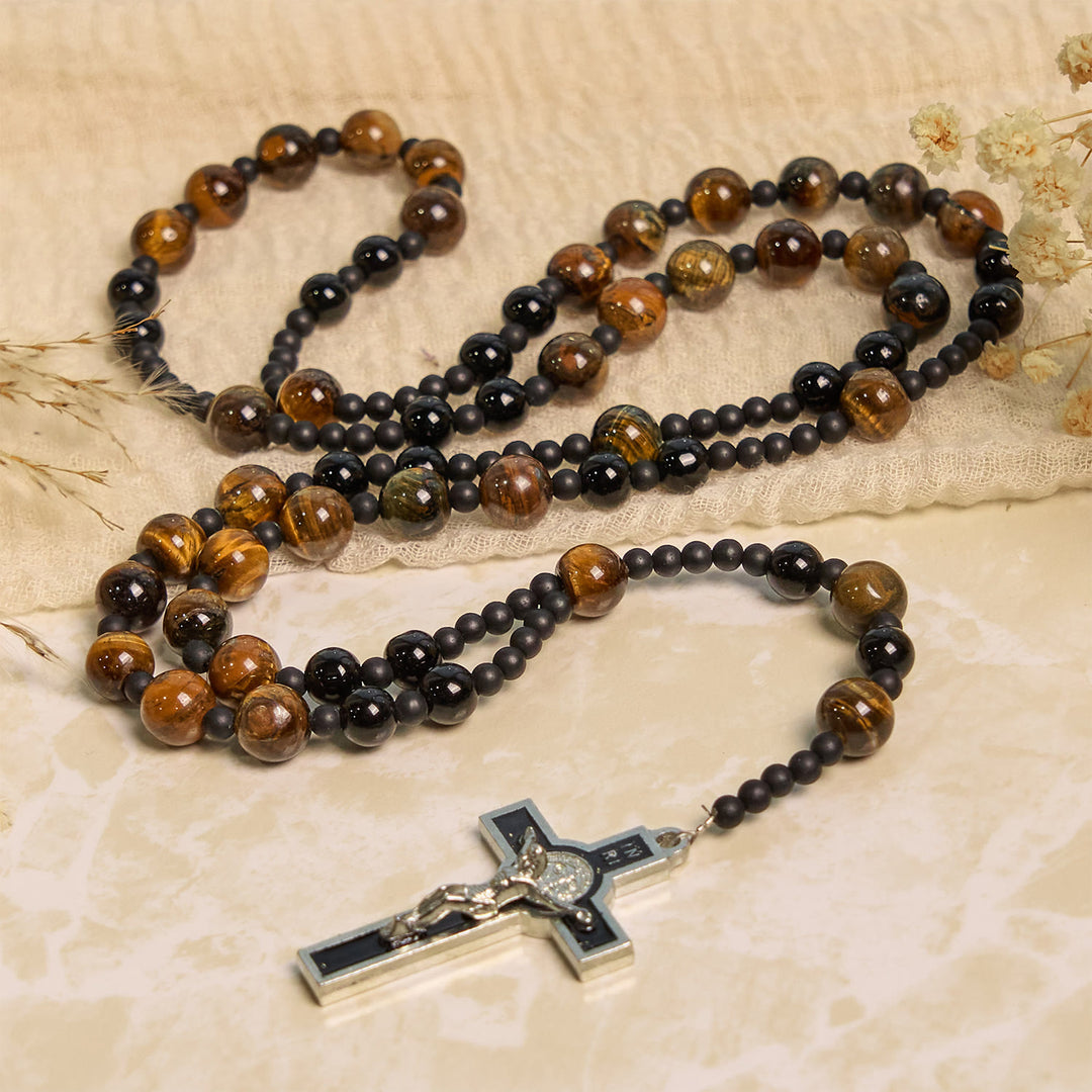 Christianartworkshop 10mm Tiger's Eye Stone Beads Rosary with Black Enamel Crucifix: Embrace Earthy Sacredness - image 6