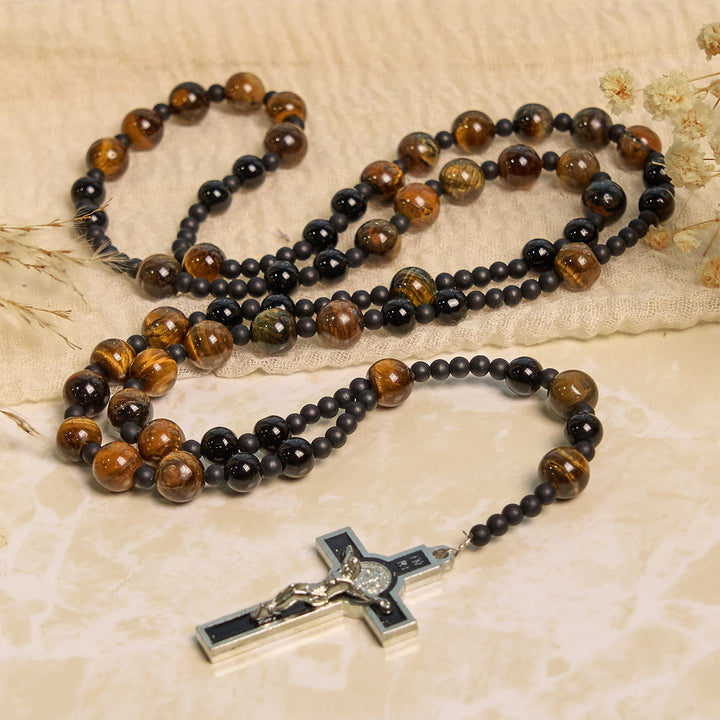 Christianartworkshop 10mm Tiger's Eye Stone Beads Rosary with Black Enamel Crucifix: Embrace Earthy Sacredness - image 6