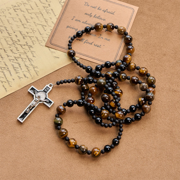 Christianartworkshop 10mm Tiger's Eye Stone Beads Rosary with Black Enamel Crucifix: Embrace Earthy Sacredness - image 3