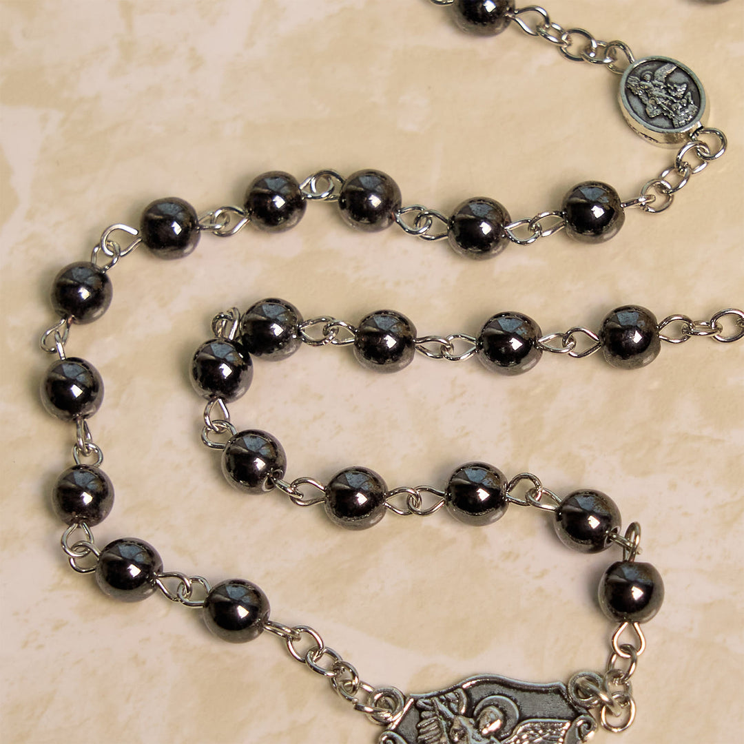 Christianartworkshop Sacred Shiny Black Beads Rosary with St. Michael the Archangel Pendant & Crucifix - image 6