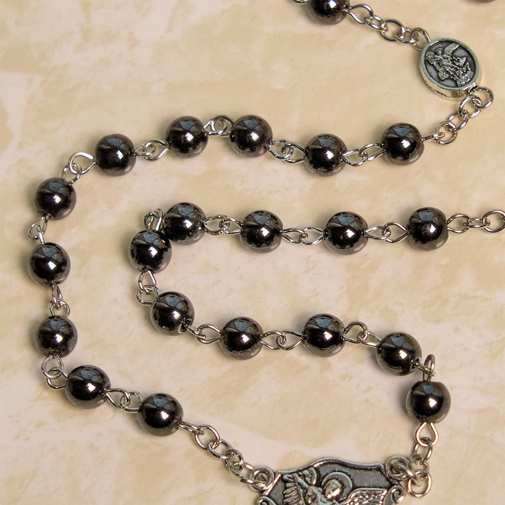 Christianartworkshop Sacred Shiny Black Beads Rosary with St. Michael the Archangel Pendant & Crucifix - image 6