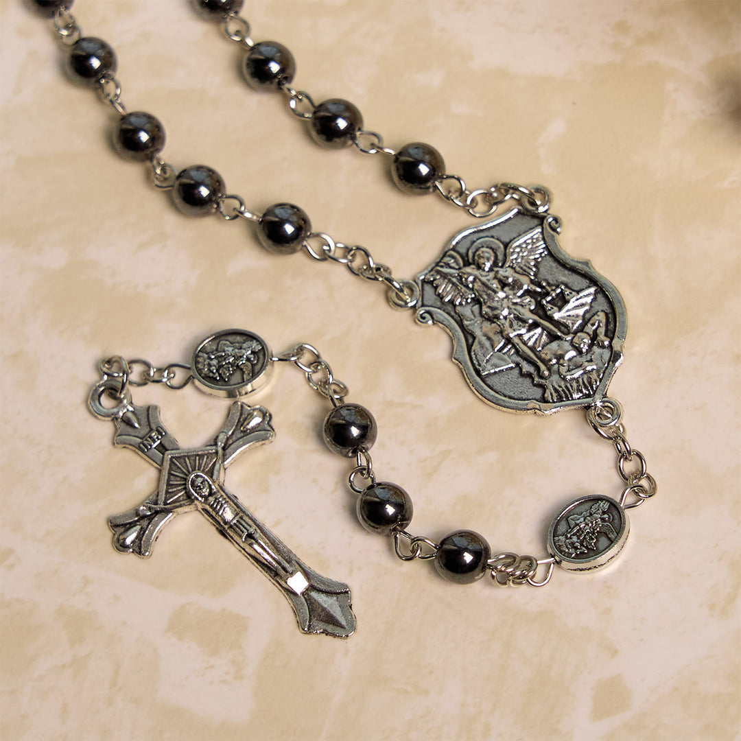 Christianartworkshop Sacred Shiny Black Beads Rosary with St. Michael the Archangel Pendant & Crucifix - image 5