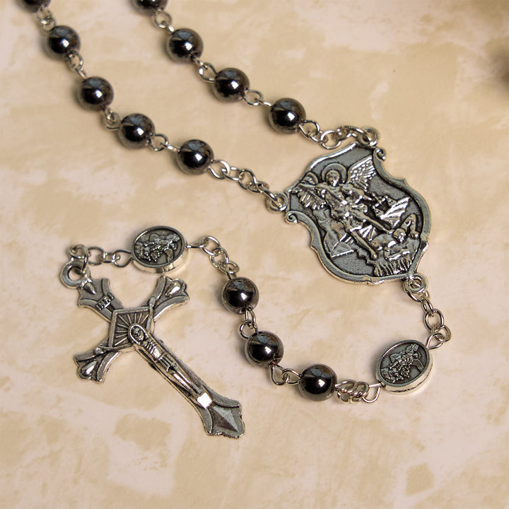 Christianartworkshop Sacred Shiny Black Beads Rosary with St. Michael the Archangel Pendant & Crucifix - image 5