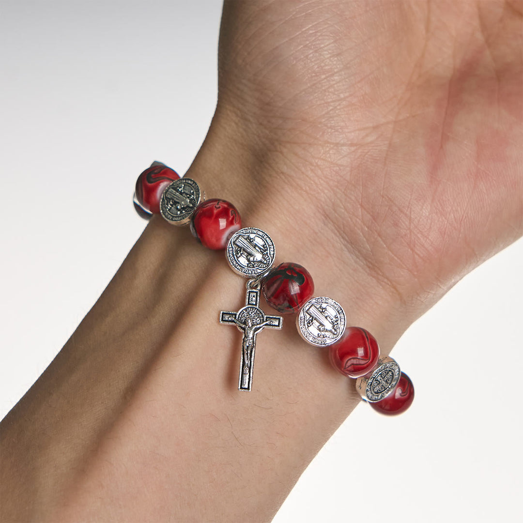 Christianartworkshop Tri-Color Beads Bracelet with Silver St. Benedict Medal and Crucifix: Divine Faith Artistry - image 15