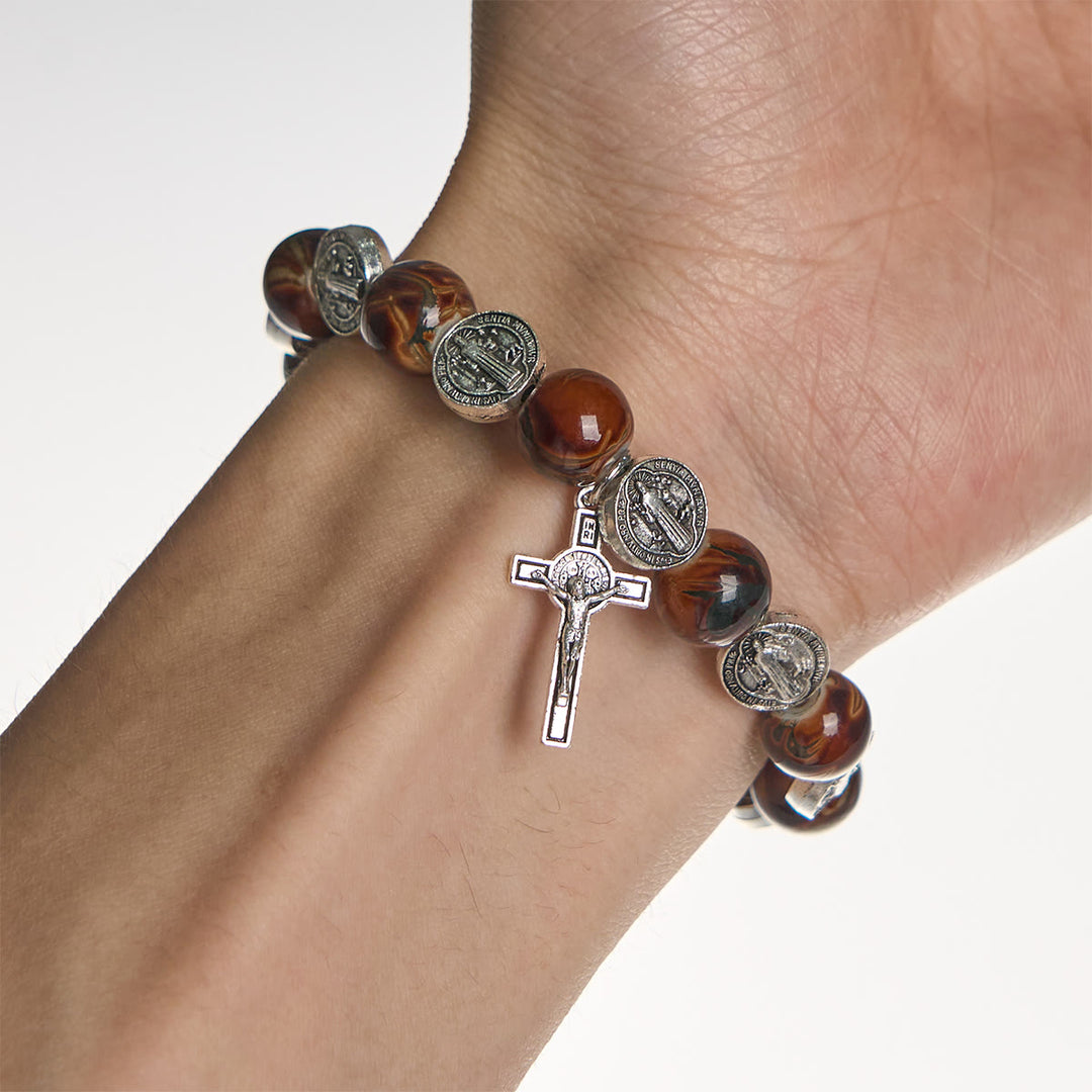 Christianartworkshop Tri-Color Beads Bracelet with Silver St. Benedict Medal and Crucifix: Divine Faith Artistry - image 17