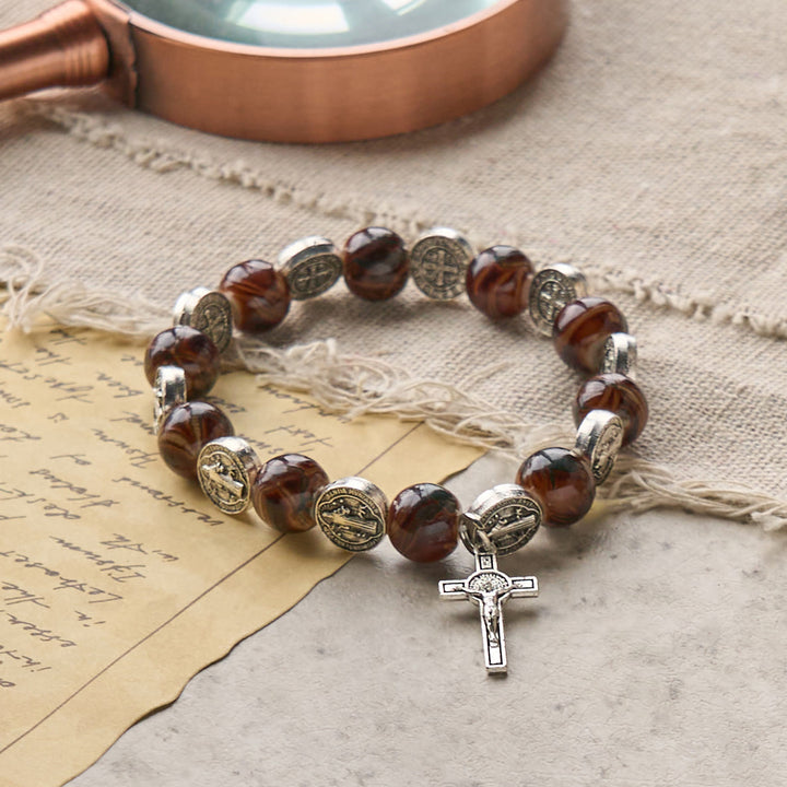 Christianartworkshop Tri-Color Beads Bracelet with Silver St. Benedict Medal and Crucifix: Divine Faith Artistry - image 8