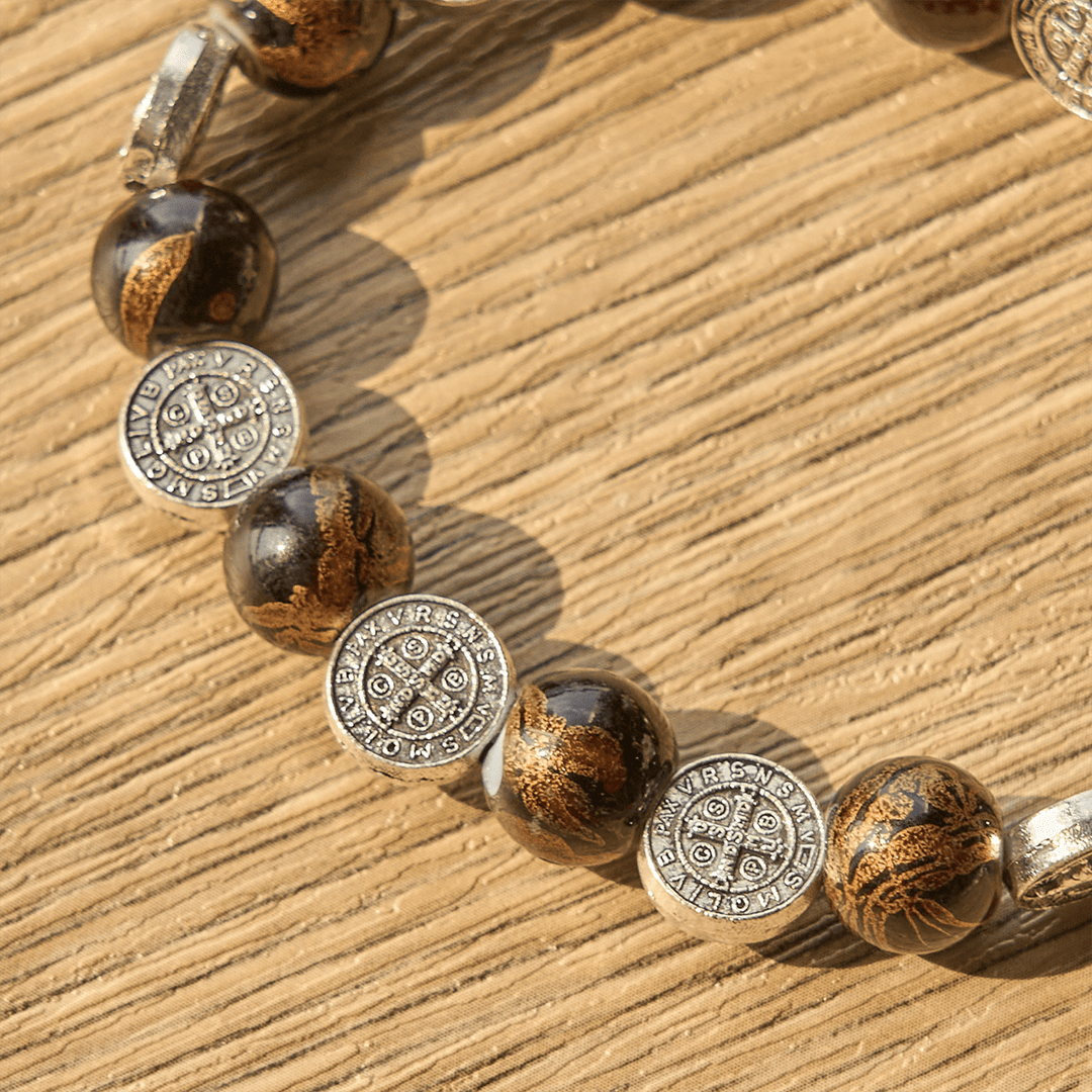Christianartworkshop Tri-Color Beads Bracelet with Silver St. Benedict Medal and Crucifix: Divine Faith Artistry - image 13