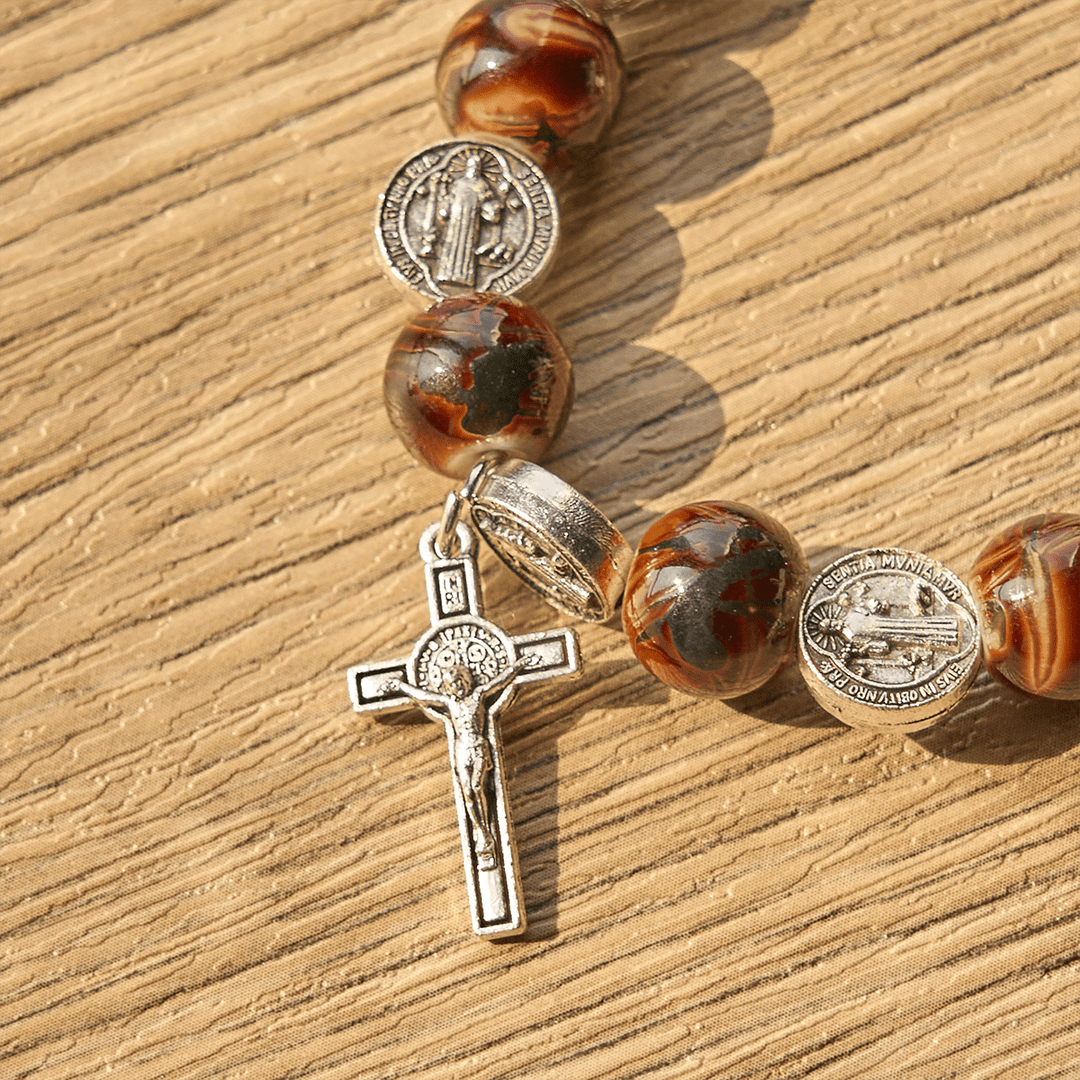 Christianartworkshop Tri-Color Beads Bracelet with Silver St. Benedict Medal and Crucifix: Divine Faith Artistry - image 11