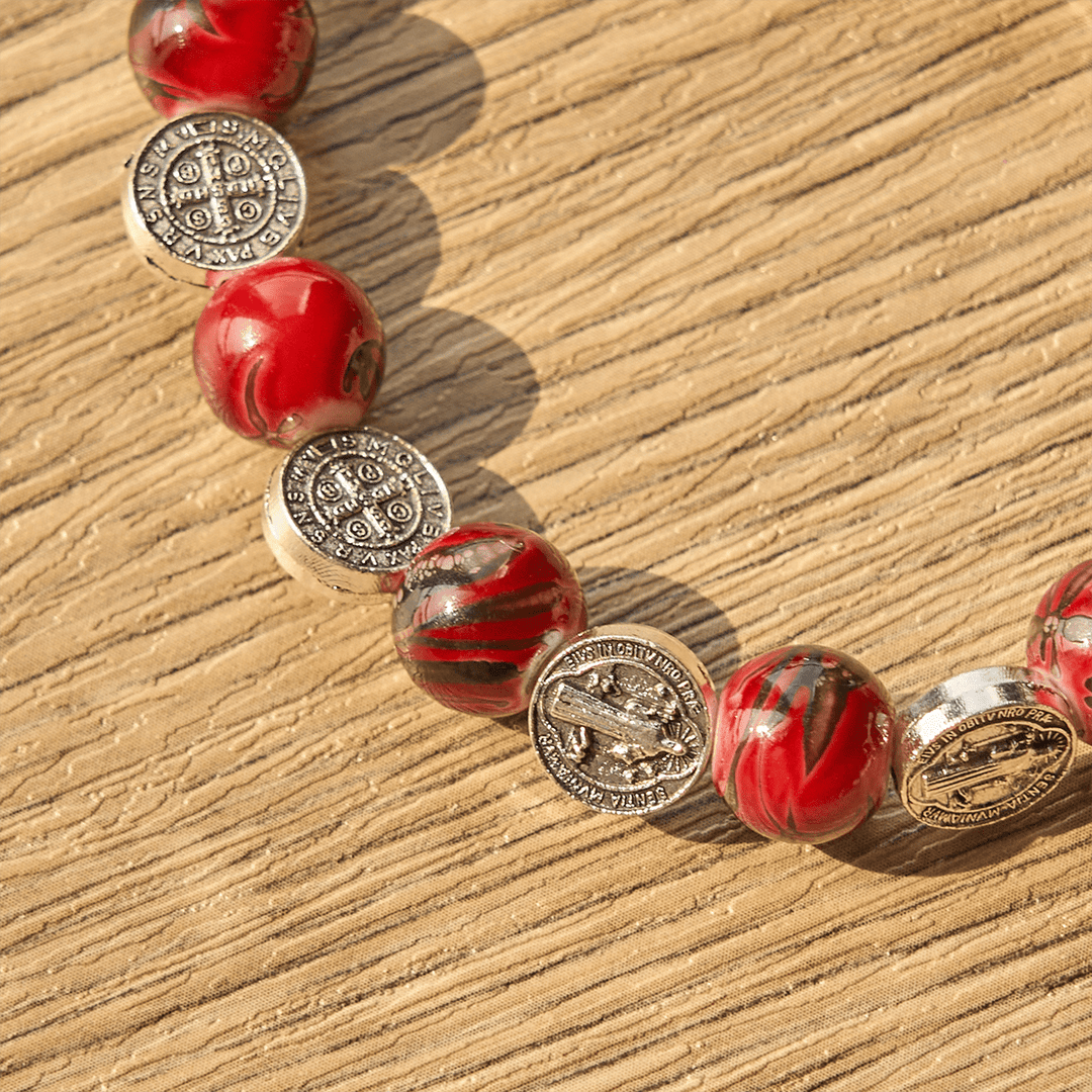 Christianartworkshop Tri-Color Beads Bracelet with Silver St. Benedict Medal and Crucifix: Divine Faith Artistry - image 12