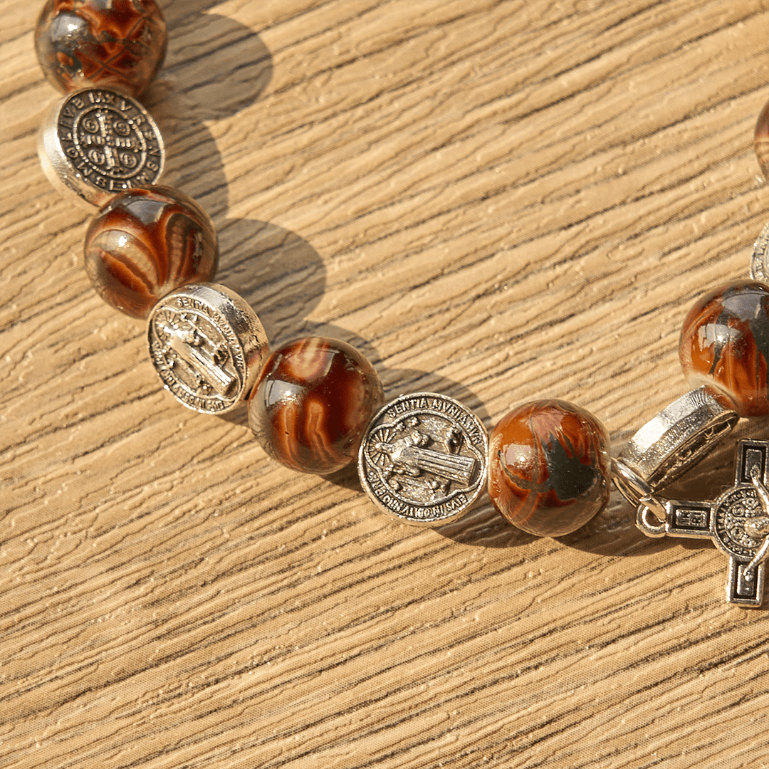 Christianartworkshop Tri-Color Beads Bracelet with Silver St. Benedict Medal and Crucifix: Divine Faith Artistry - image 14