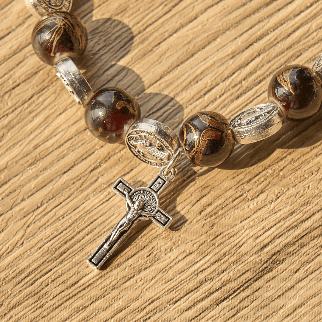 Christianartworkshop Tri-Color Beads Bracelet with Silver St. Benedict Medal and Crucifix: Divine Faith Artistry - image 10