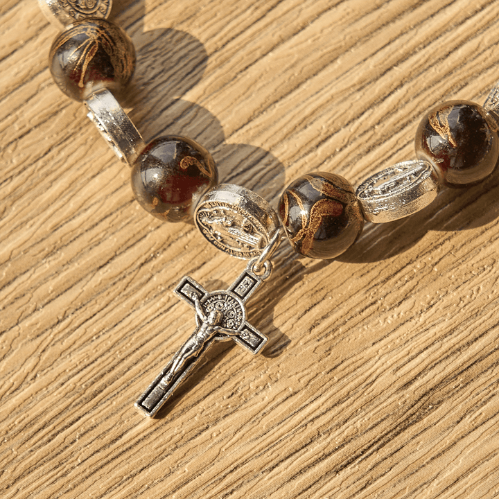 Christianartworkshop Tri-Color Beads Bracelet with Silver St. Benedict Medal and Crucifix: Divine Faith Artistry - image 10