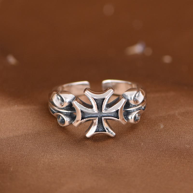 Christianartworkshop Minimalist 925 Silver Adjustable Maltese Cross Band Ring: Precious Heirloom of Faith - 925 Sterling Silver - image 1