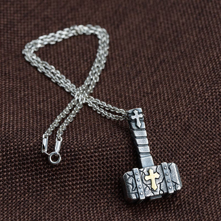 Christianartworkshop Sacred 925 Silver Hammer Cross Necklace: Rugged Faith Symbol with Retro Edge - Sterling Silver - image 1