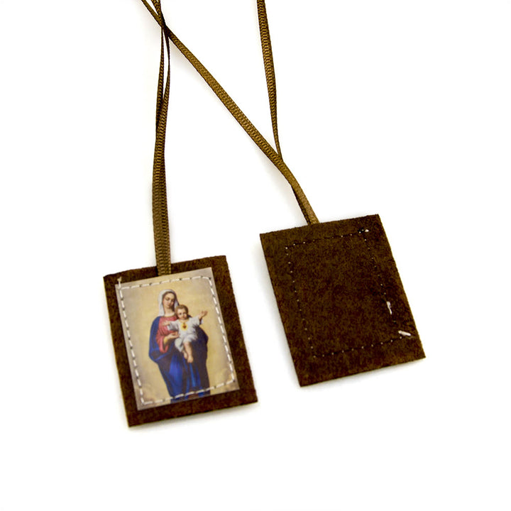 Christianartworkshop Blessed Brown Wool Scapular of Sacred Heart of Jesus and Virgin Mary - image 4